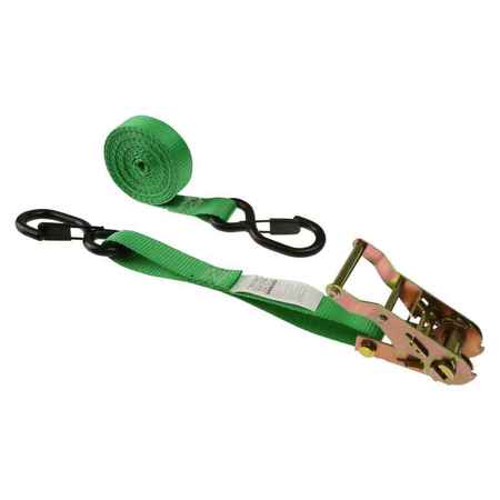 US CARGO CONTROL 1" x 10' Green Ratchet Strap w/ S-Hook and Keeper 2610SH255-GRN